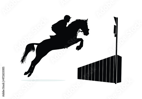 Jockey on horse. Champion. Horse riding. Equestrian sport. Jockey riding jumping horse. Jockey ride horse - vector illustration.