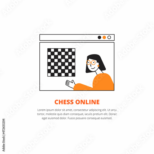 Vector illustration with online chess banner template.