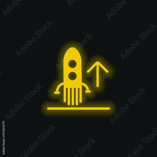 Ascending Rocket Ship yellow glowing neon icon