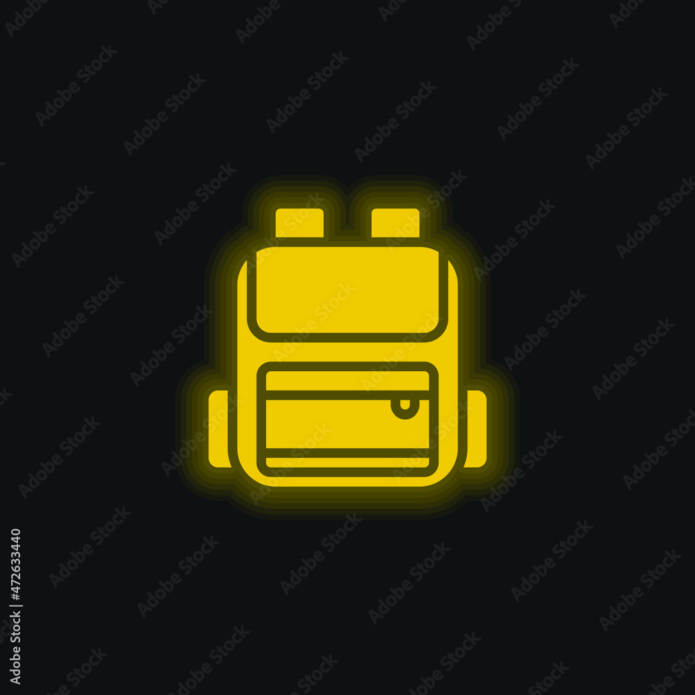 Backpack yellow glowing neon icon Backpack yellow glowing neon icon