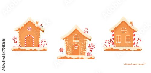 Festive gingerbread in the form of houses with candy decorations.