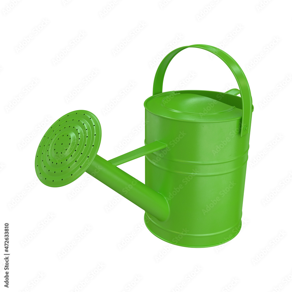Watering can metal green on a white background, 3d render