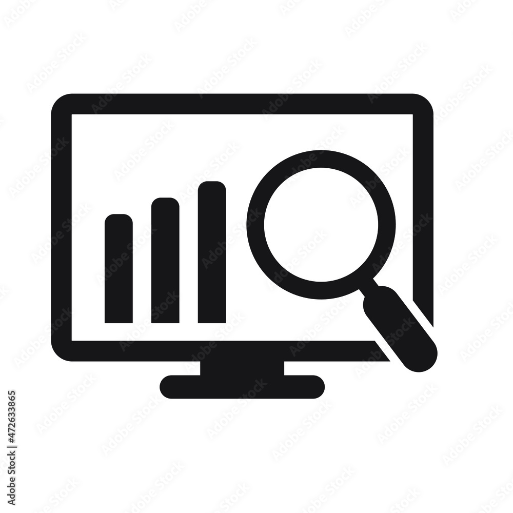 Online search icon. Graph analysis sign icon in trendy flat style isolated on white background. Online search icon. Graph analysis sign icon in trendy flat style isolated on white background.