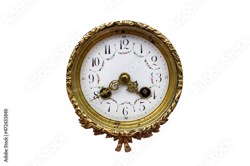 Old vintage decorated gold analog clock face