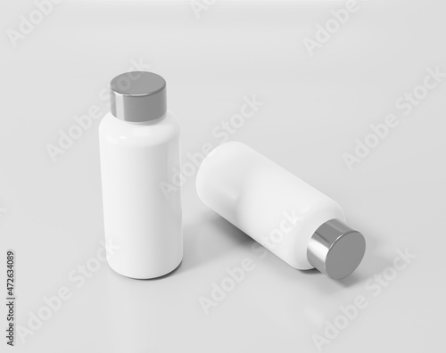 White plastic bottle, thermos water bottle, 3d rendering, 3d illustration