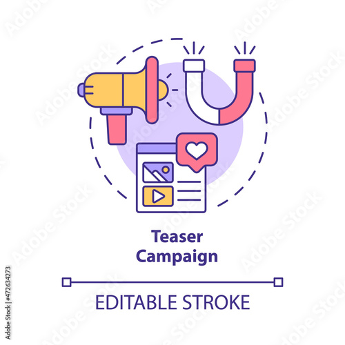 Teaser campaign concept icon. Business growth. Small business startup prelaunch add. Marketing strategy abstract idea thin line illustration. Vector isolated outline color drawing. Editable stroke