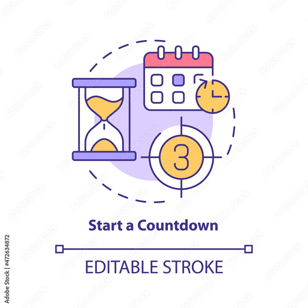 Countdown concept icon. Start boosting customer engagement. Small business marketing strategy abstract idea thin line illustration. Vector isolated outline color drawing. Editable stroke