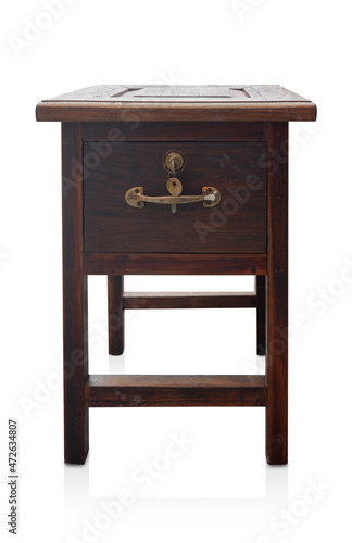 front view old drawer table on white background, fashion, old, retro, vintage, ancient, copy space © nonneestudio