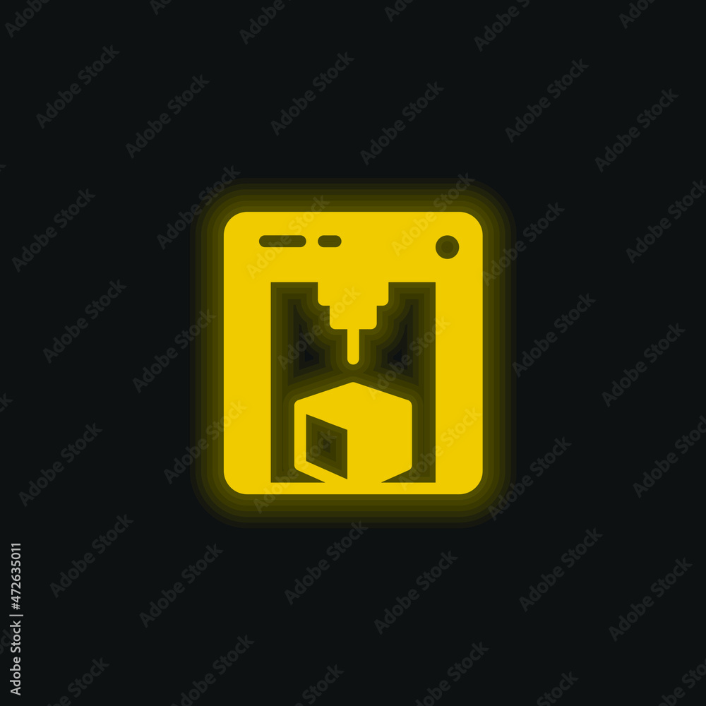 3d Printer yellow glowing neon icon 3d Printer yellow glowing neon icon