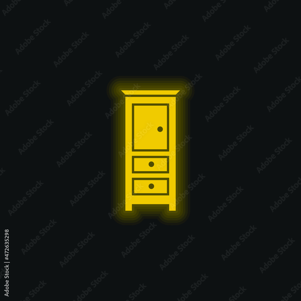 Bedroom Drawers Furniture yellow glowing neon icon Bedroom Drawers Furniture yellow glowing neon icon
