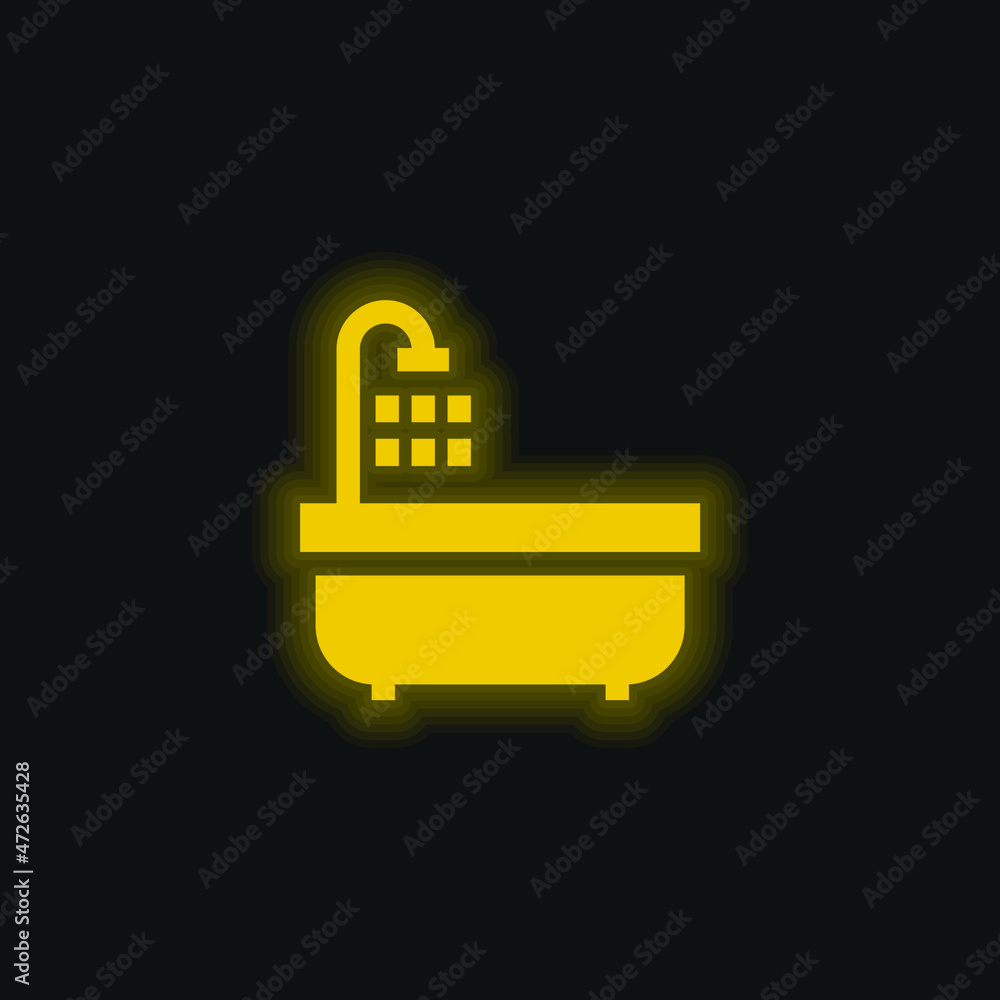 Bathtub yellow glowing neon icon Bathtub yellow glowing neon icon