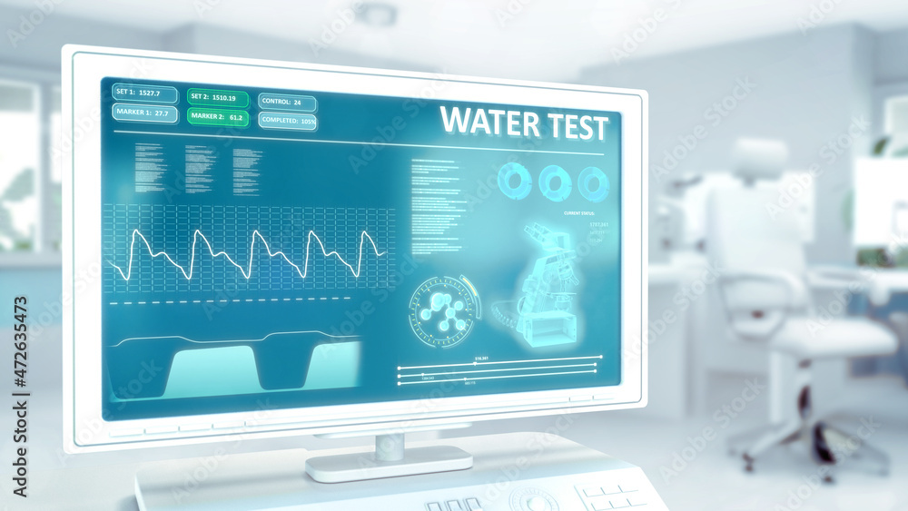 drinkable water quality test in hi-tech clinic room - computer generated industrial 3D rendering drinkable water quality test in hi-tech clinic room - computer generated industrial 3D rendering