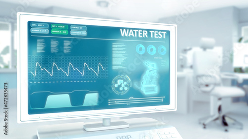 drinkable water quality test in hi-tech clinic room - computer generated industrial 3D rendering