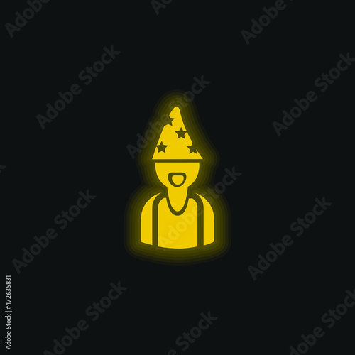 Astrologer Wearing Hat With Stars yellow glowing neon icon