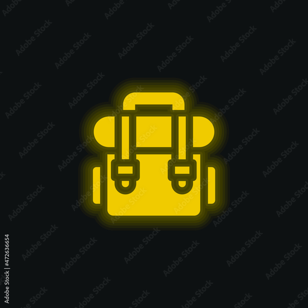 Backpack yellow glowing neon icon Backpack yellow glowing neon icon
