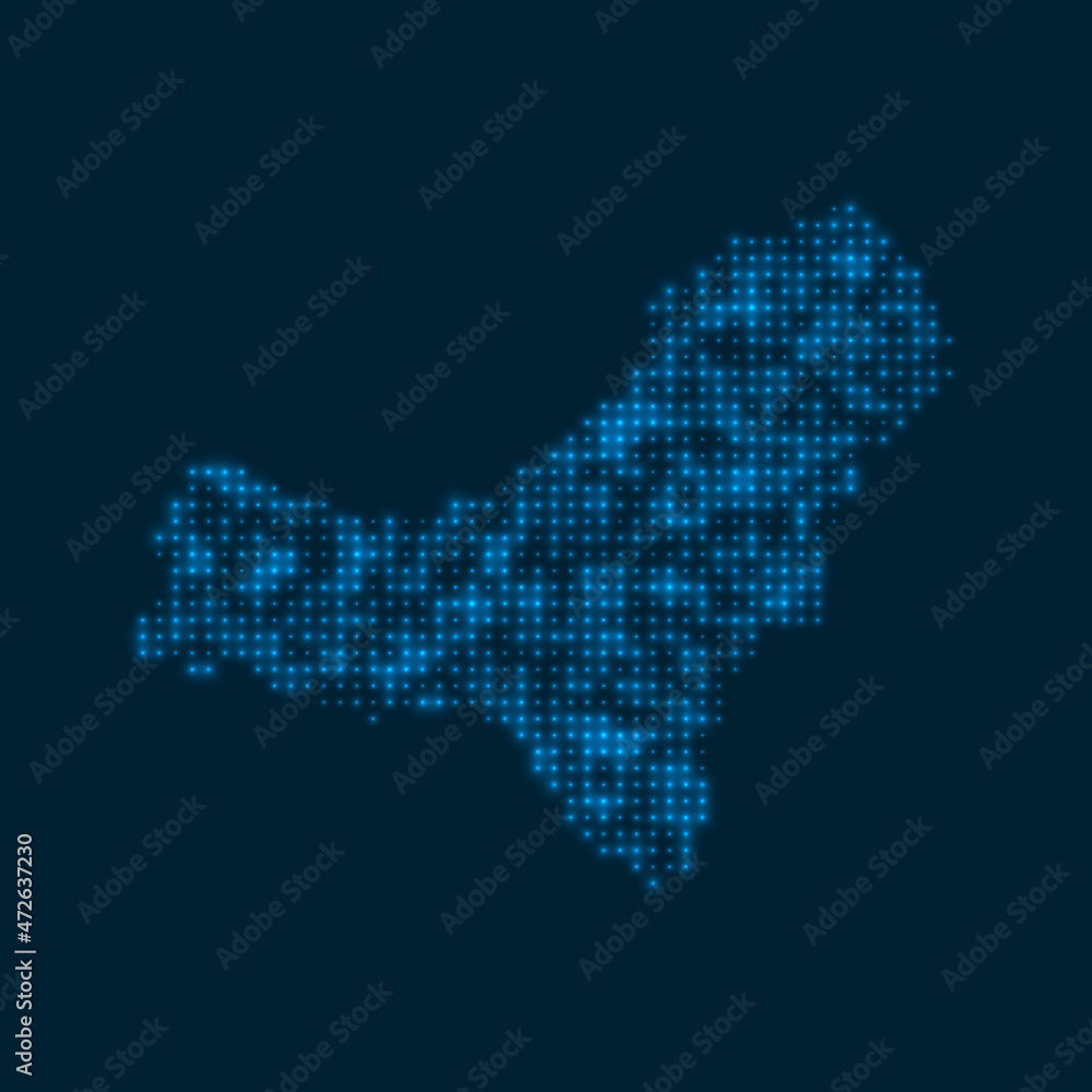 Fototapeta premium El Hierro dotted glowing map. Shape of the island with blue bright bulbs. Vector illustration.