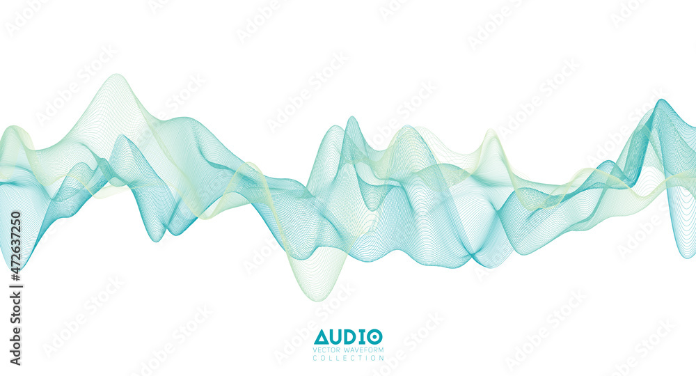 3d audio soundwave. Light green music pulse oscillation. Glowing impulse pattern - obrazy, fototapety, plakaty 