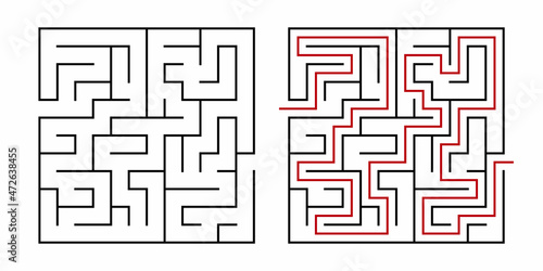 Education logic game labyrinth for kids. Find right way. Maze or puzzle design. Vector illustration.