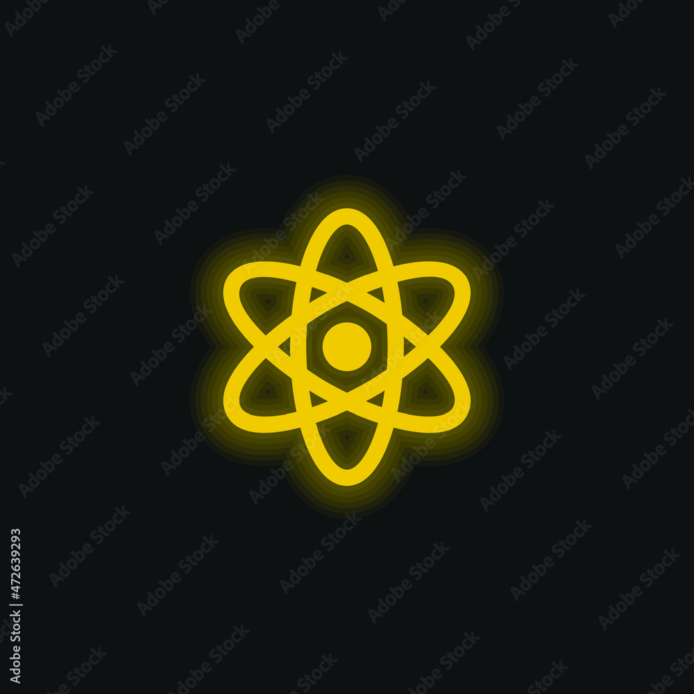 Atom yellow glowing neon icon Atom yellow glowing neon icon