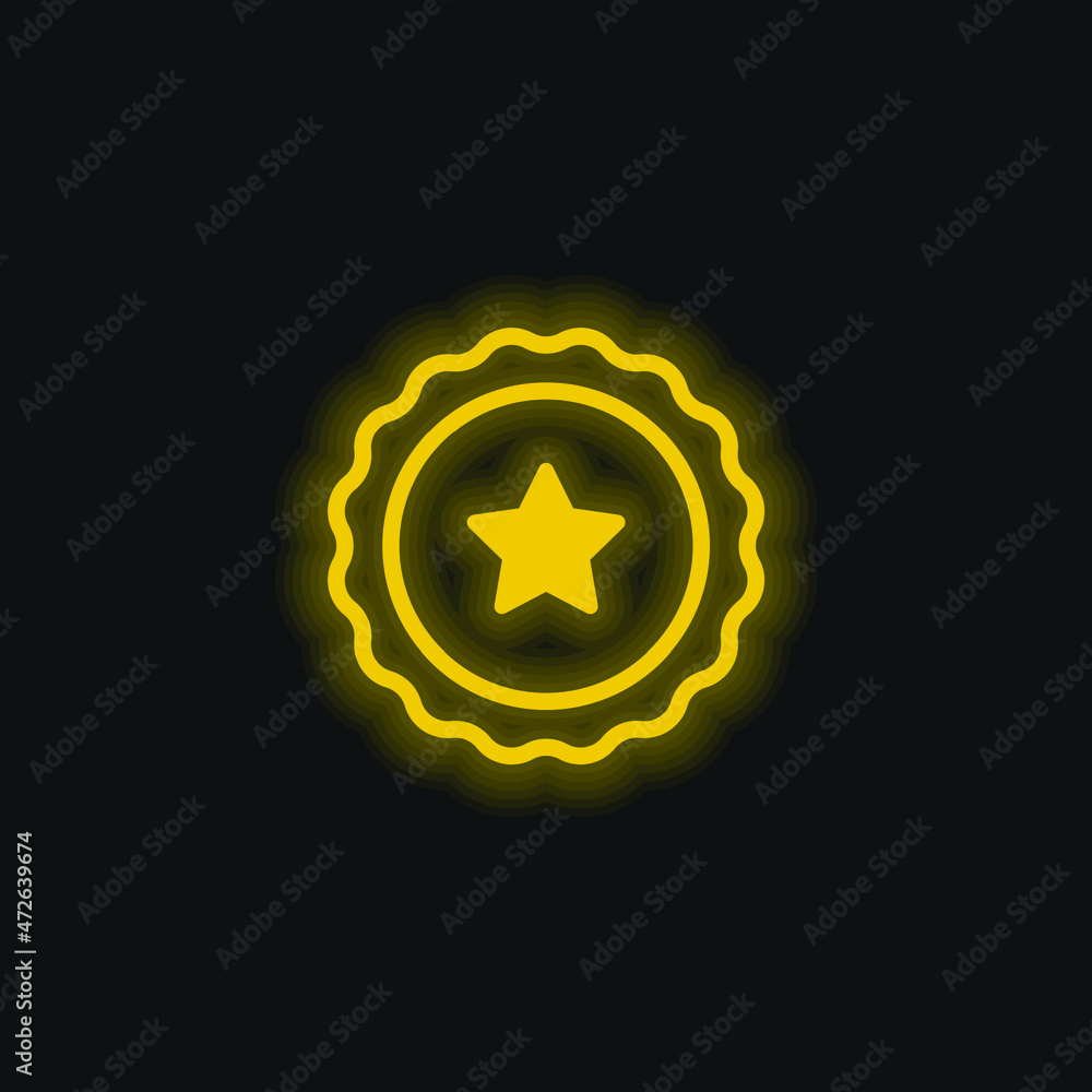 Badge yellow glowing neon icon Badge yellow glowing neon icon