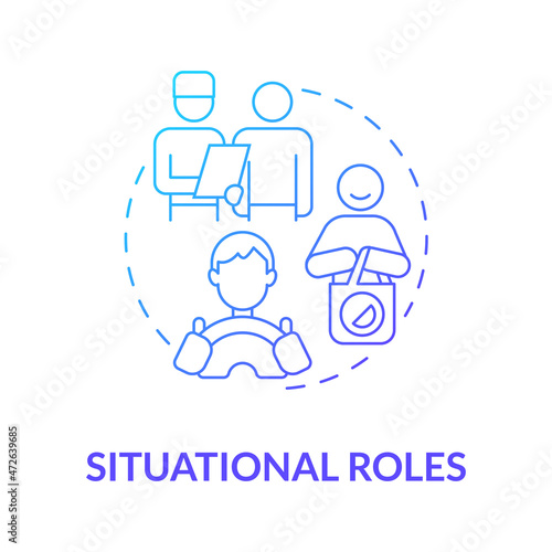 Situational roles blue gradient concept icon. Social participation. Personal part in society. Community participation rules abstract idea thin line illustration. Vector isolated outline color drawing