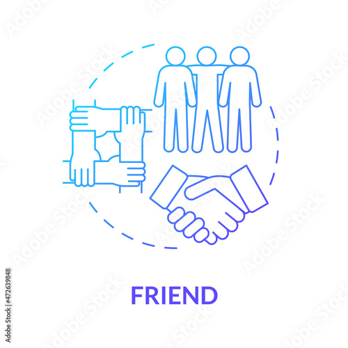 Friends participation blue gradient concept icon. Social participation. Group and personal relationshipa role in community abstract idea thin line illustration. Vector isolated outline color drawing