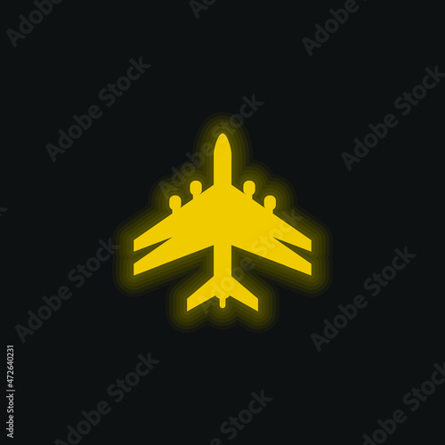 Airplane Black Shape With Double Wings yellow glowing neon icon