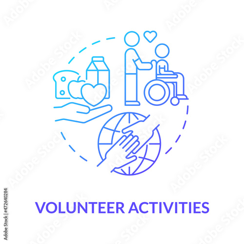 Volunteering work blue gradient concept icon. Social participation. Participation by charity activity in community abstract idea thin line illustration. Vector isolated outline color drawing