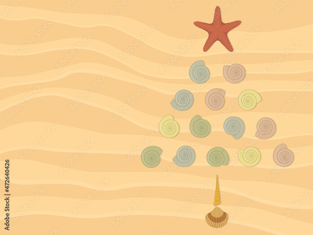 Abstract tropical fir tree from seashels and starfish on sand vector illustration Abstract tropical fir tree from seashels and starfish on sand vector illustration