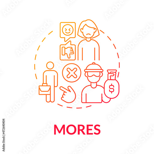 Mores red gradient concept icon. Participation by moral rules, traditions in society. Social participation. Cluture rights abstract idea thin line illustration. Vector isolated outline color drawing photo
