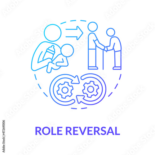 Social role reversal blue gradient concept icon. Exchange personal function in community. Transformation abstract idea thin line illustration. Vector isolated outline color drawing