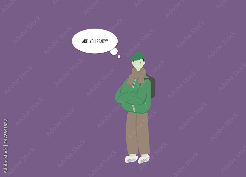 Vector guy programmer. A man with a backpack, laptop, text, Are you ready, programmer, IT. Vector guy programmer. A man with a backpack, laptop, text, Are you ready, programmer, IT.