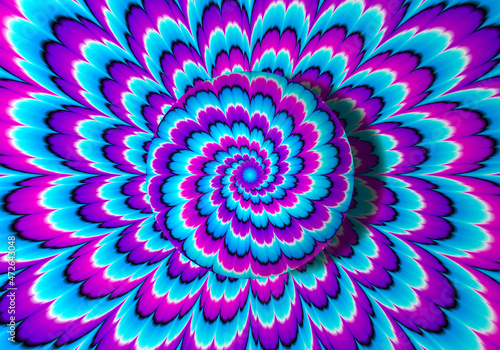 Blue background with growing sphere. Optical expansion illusion.