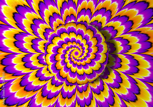 Yellow background with growing sphere. Optical expansion illusion.