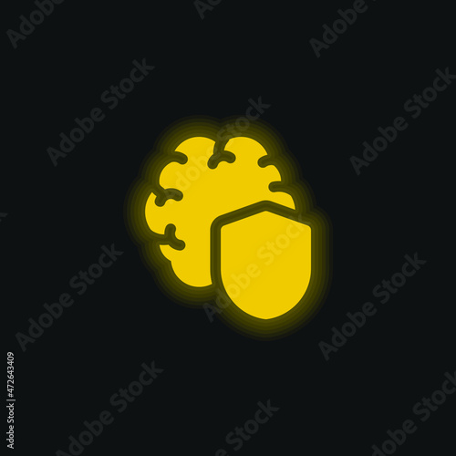 Brain yellow glowing neon icon