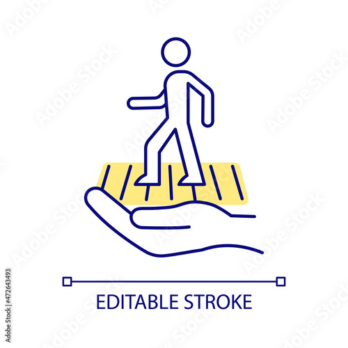 Pedestrian safety on road RGB color icon. Crossing and walking streets security. Reducing pedestrian accidents. Isolated vector illustration. Simple filled line drawing. Editable stroke