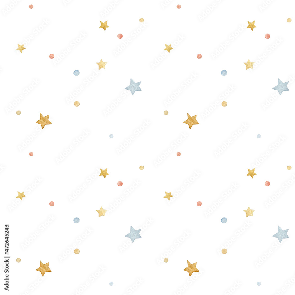 Seamless pattern of hand drawn watercolor stars and confetti. Seamless pattern of hand drawn watercolor stars and confetti.