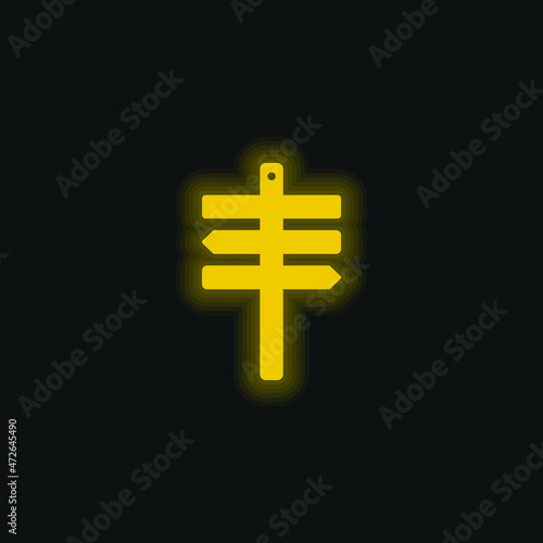 Beach Sign yellow glowing neon icon