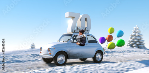 Geburtstagsauto Happy Birthday 70 im Winter
