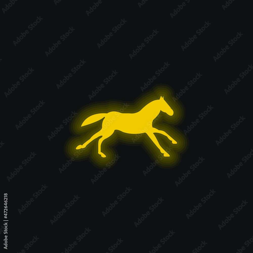 Black Running Horse yellow glowing neon icon