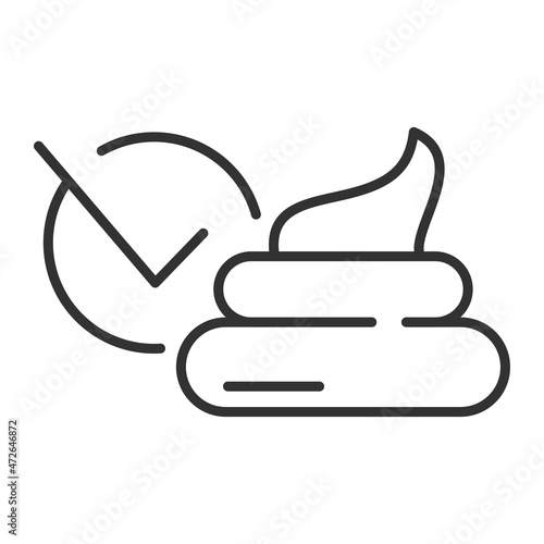 Monochrome healthy human poop with checkmark line icon vector illustration. Bunch of shit ok sign