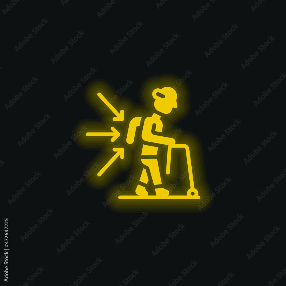 Back yellow glowing neon icon Back yellow glowing neon icon