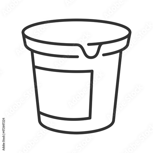 Monochrome yogurt line icon vector illustration. Healthy dairy food product package with label