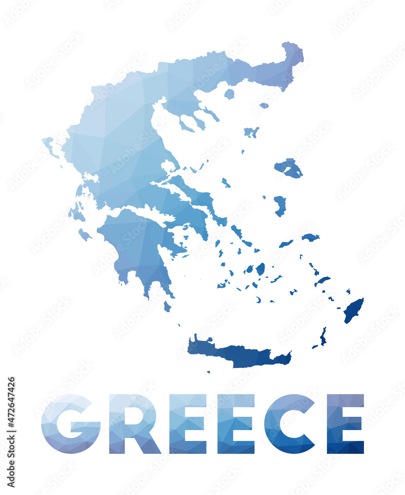 Obraz premium Low poly map of Greece. Geometric illustration of the country. Greece polygonal map. Technology, internet, network concept. Vector illustration.