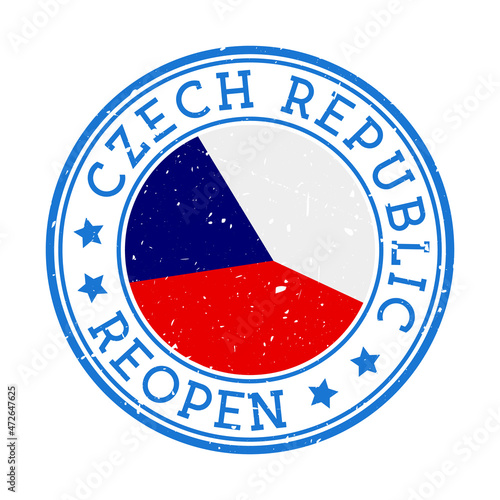 Czech Republic Reopening Stamp. Round badge of country with flag of Czech Republic. Reopening after lockdown sign. Vector illustration.