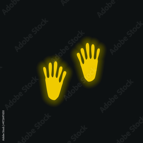 Animal Footprints yellow glowing neon icon