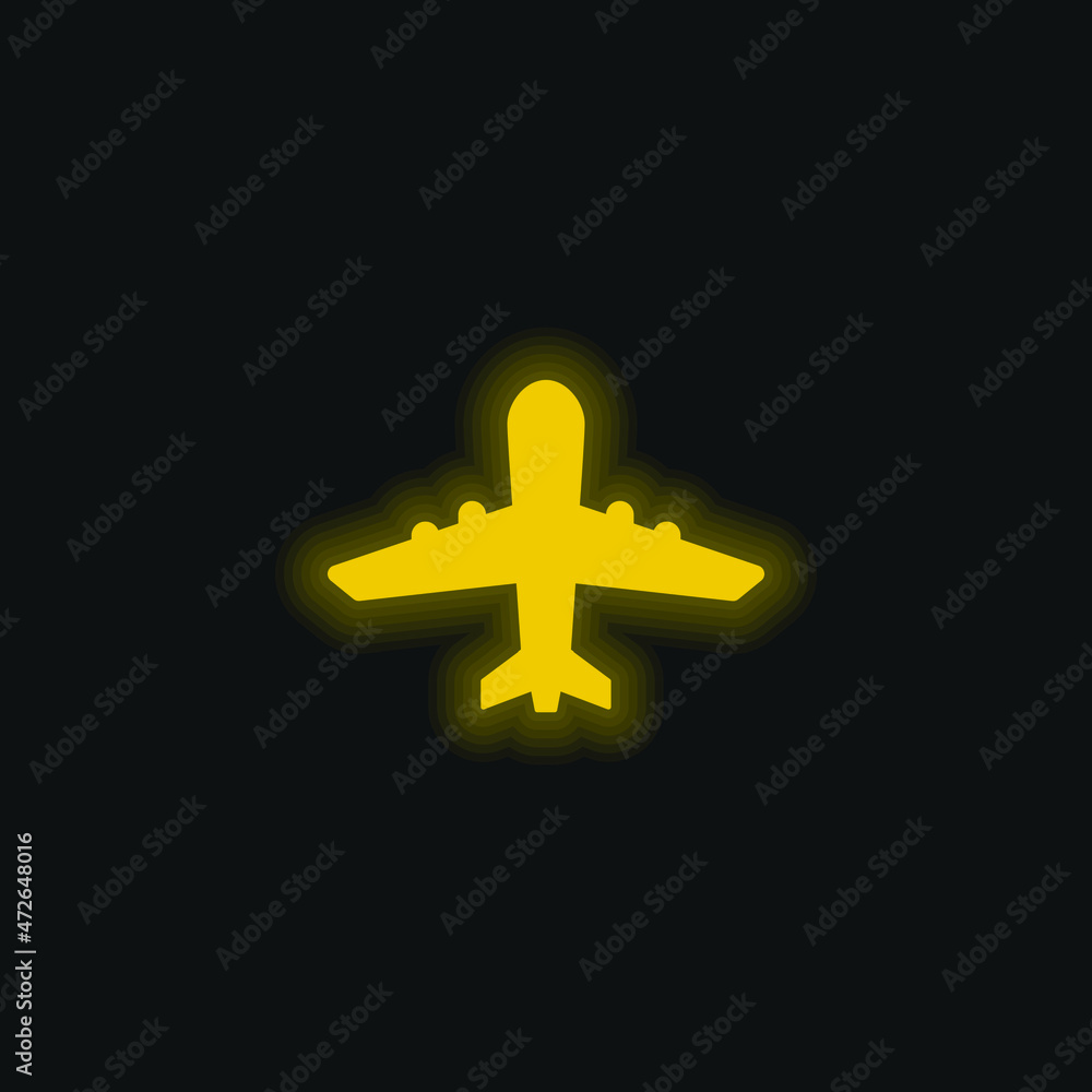 Fototapeta premium Airplane Upward yellow glowing neon icon