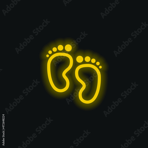 Baby Footprints yellow glowing neon icon