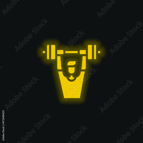 Barbell yellow glowing neon icon