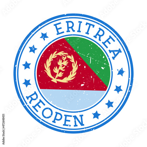 Eritrea reopening stamp. Round badge of country with flag of Eritrea. Reopening after lockdown sign. Vector illustration.
